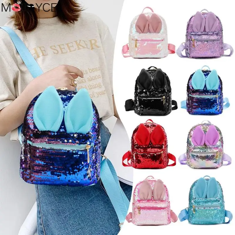 

Cute Rabbit Ear Sequins Small Backpacks Women Travel Shoulder School Bags Kids Casual Sequins Material Rucksack Shoulder Bag