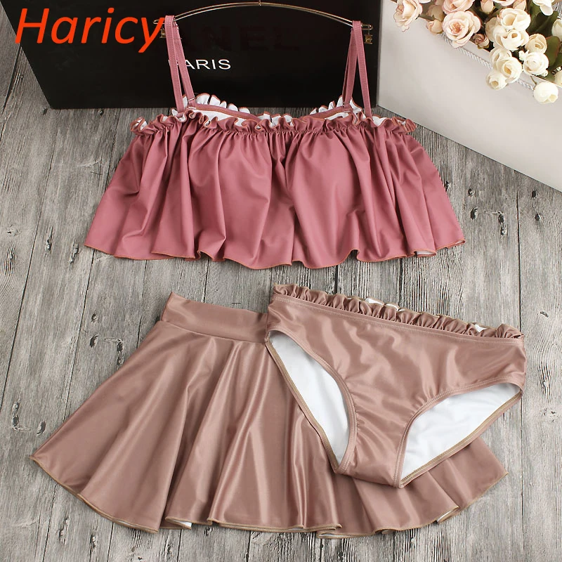 

2018 Sexy Bandeau Brazilian Bikinis Women Dress Swimsuit Push Up Swimwear Off The Shoulder Ruffle Bathing Suits Swim Wear