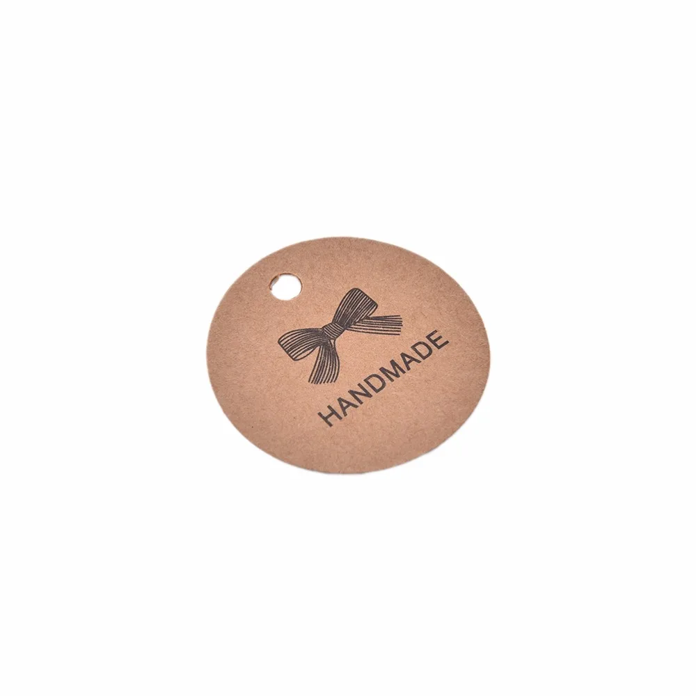 

Hot Sale DIY Handmade Round Kraft Packing Gift tag Bow style Kraft Paper hang tags label cards