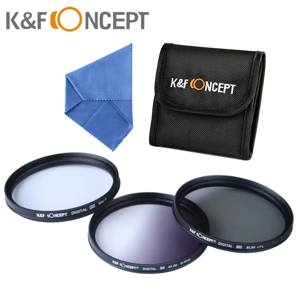 52mm Filter Set Graduated grey + CPL + Star 8 Point Filter Kit with