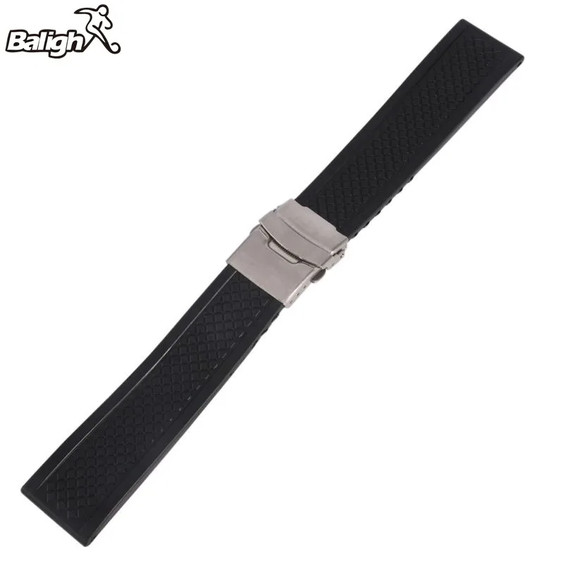

/est / Black Silicone Rubber Waterproof Watch Strap Band Deployment Buckle 20 22 24 MM