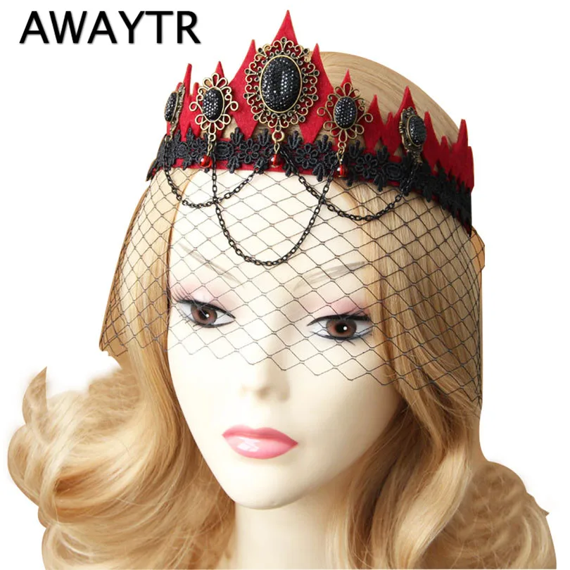 Lady Elegant Sexy Gothic Crown Flower Black Lace Veil Half Face Eye Mask Stretch Headband Costume Ball Party Halloween Accessory