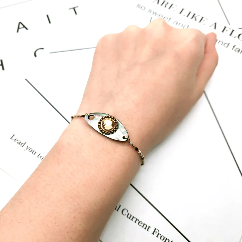 

Boho Turkey Evil Eye Miyuki Bead Handmade Thin Chain Gift Cuff Woman Bracelets Bracelet Resin Shell Pendant Ethnic Beaded Charm