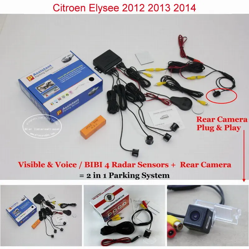 

For Citroen Elysee 2012 2013 2014 - Car Parking Sensors + Rear View Camera = 2 in 1 Visual / BIBI Alarm Parking System