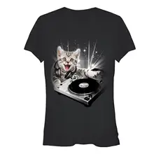 2017 Summer Style Casual Cotton Woman T Shirt Lost Gods Dj Space Kitten Juniors Graphic T Shirt