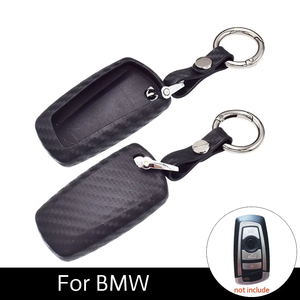 

ATOBABI Carbon Fiber Pattern Cover For BMW 5 7 Series 525 520 730li 740 SUV Smart key Silicone Key Protection Case with Key Ring
