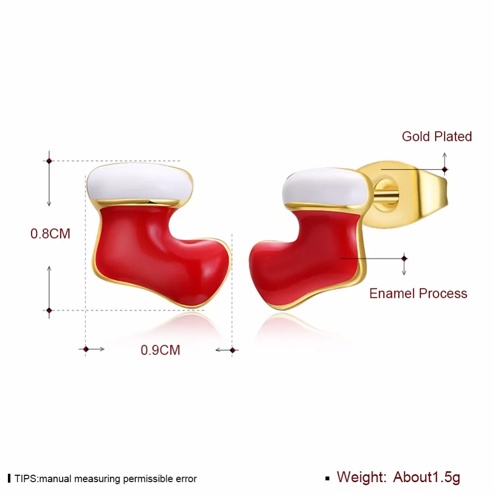 CHUKUI Christmas Red Socks Boots Earrings Gold Color Enamel Stud Earrings For Girl Kids Fashion New Year Gifts Jewelry (5)