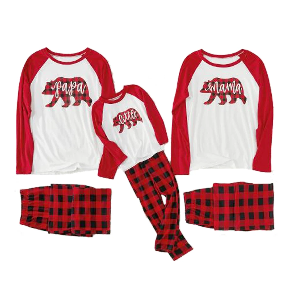 

Bear Plaid Family Christmas Pajamas Mother Daughter Dad Son Sleepwear Family Matching Outfits Look Mommy and Me Pajamas Clothes