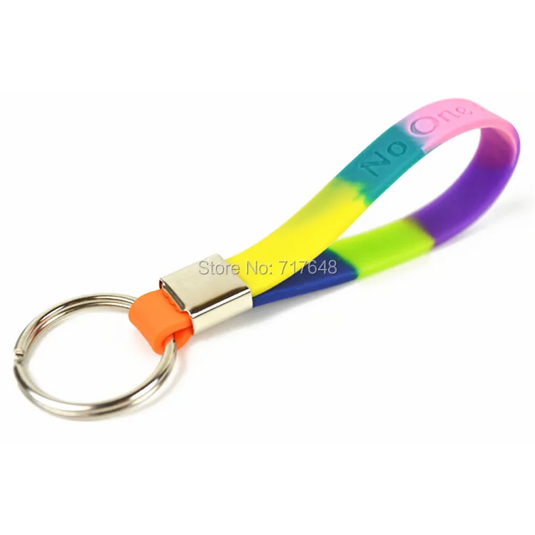 200PCS keyring Rainbow No One Fights Alone keychain wristband silicone