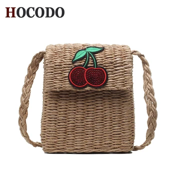 

HOCODO Hand-Embroidered Woven Bag Casual Cute Lady Small Square Bag Flap-Over Women Messenger Bag Holiday Beach Shoulder Bag SAC