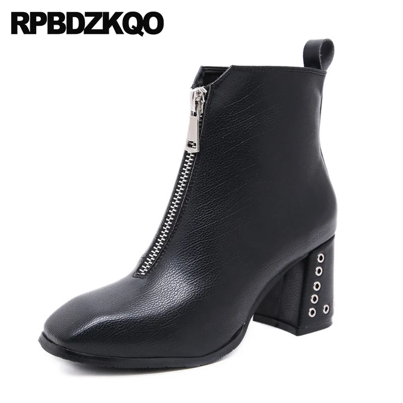 Zapatos Square Alto Lujo Otoño Toe Beige Tacón Corto 2018 Botines Metal Vendimia Chunky De negro Diseñador Señoras Botas Negro Mujer wwYqSpr