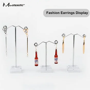 

Meetcute 3 Size T-Type Delicate Mini Earring Frame Stand Metal Acrylic Earrings Display Jewelry Display Shelf Silver Wholesale
