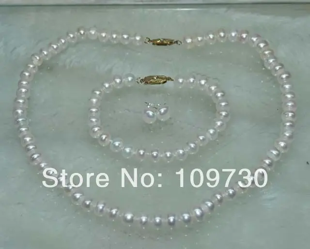 

Jewelry 00572 wholesale 10 Sets white pearl Necklace Bracelet & Earring 925 silver stud