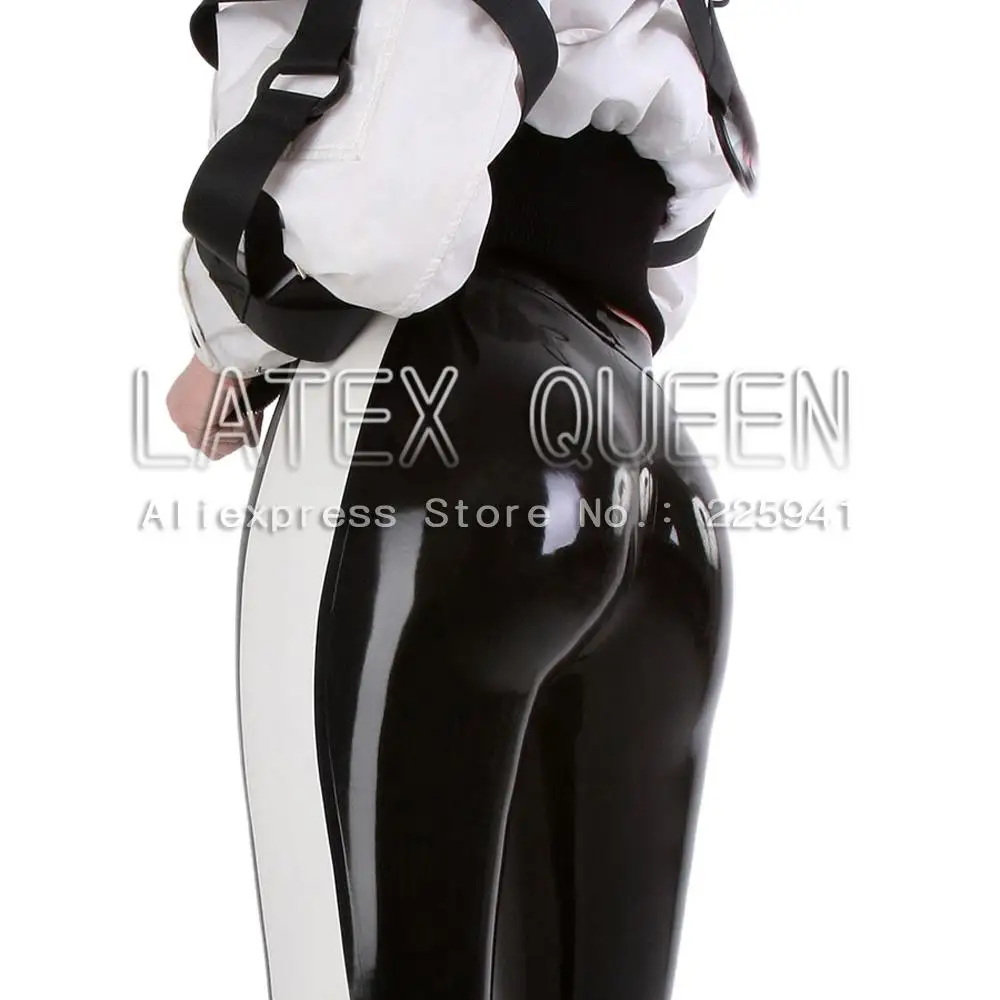 Women 's sexy nature rubber latex trousers in black and white color