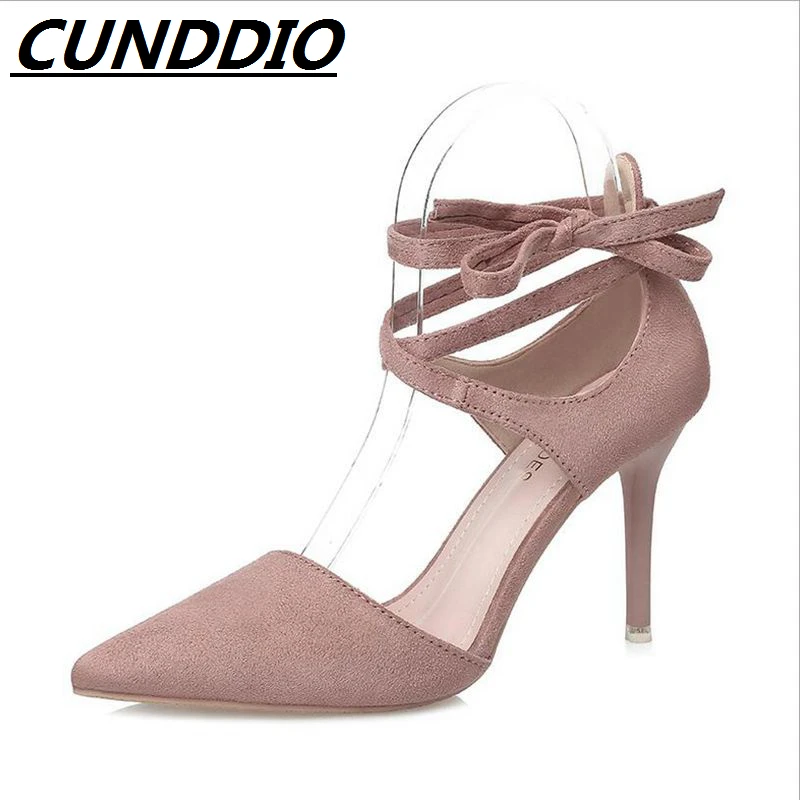 

CUNDDIO Korean fashion Tip Heels Sexy bow Cross straps Sandals fine with Nightclub Ms shoes34-39