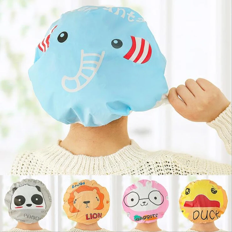 

Home Shower Cap Adult Cute Cartoon Shower Bath Shower Cap Travel Waterproof Shampoo Hat Kitchen Smoke Cap PVC