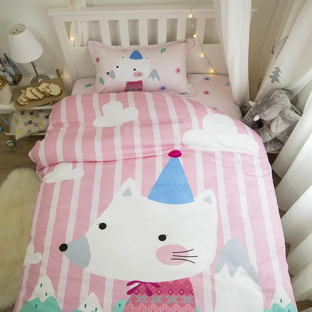 

2019 Cute Mouse Pink Stripes Cartoon Boys Print Cotton Duvet Cover Set Twin 3pcs Bedding Set Bed Sheet Pillow Case Bedlinens