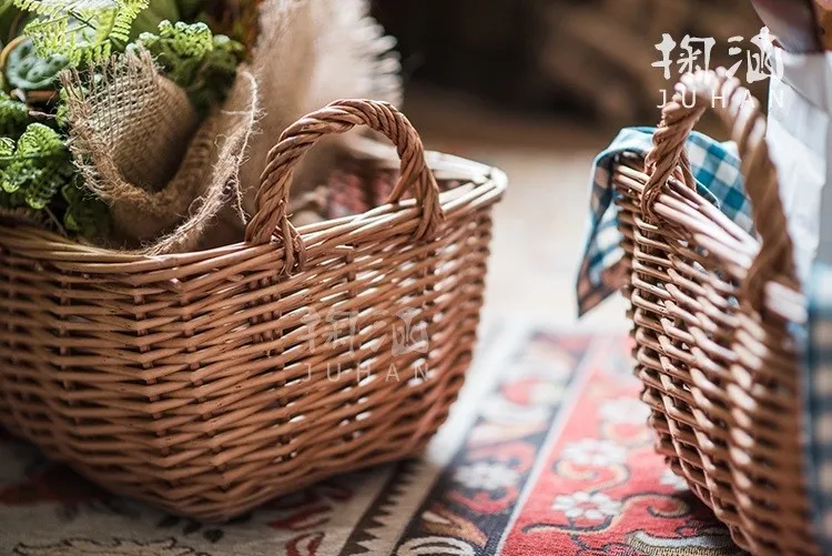 Ручная работа, натуральная плетеная корзина для хранения Корзина Zakka Пикник bakest с рукояткой еда разное покупок Фруктовая корзина для кухни Органайзер