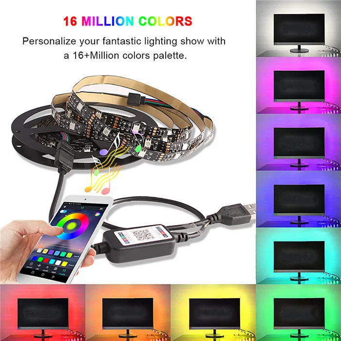 Bluetooth Светодиодная лента RGB USB 5050 DC5V ТВ ПОДСВЕТКА Fita De светодиодный RGB лента гибкий неоновый светильник светодиодный контроллер Bluetooth