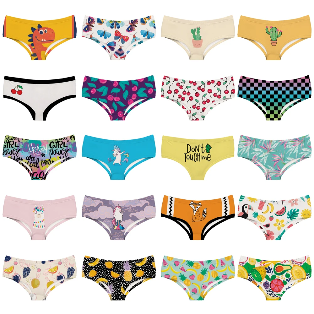 

LEIMOLIS Cartoon Fruits Animal funny print sexy hot panties female kawaii Lovely underwear push up briefs women lingerie thongs