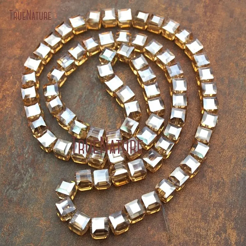 10Strand Cheap Champagne Glass Crystal Beads Faceted Square Beads 10mm