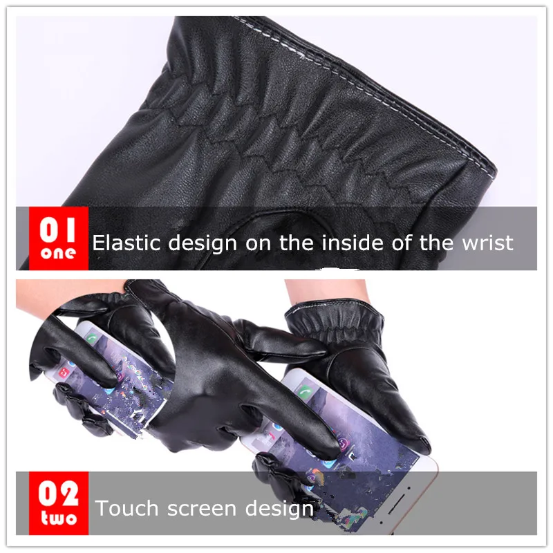 Мужские ветрозащитные водонепроницаемые зимние кожаные перчатки для верховой езды с сенсорным экраном, теплые утепленные бархатные