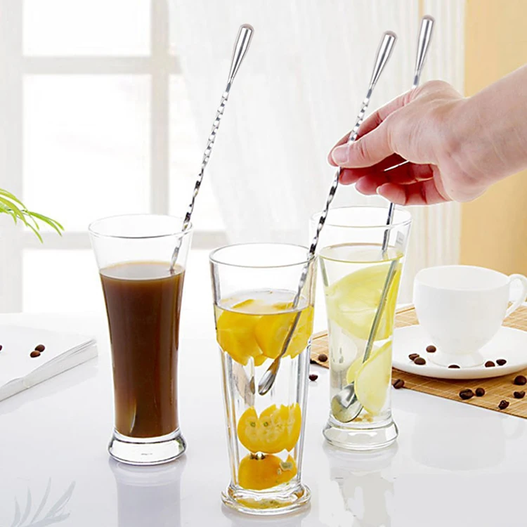 1Pcs Stainless Steel Mixing Spoon Long Handled Drink Mixer Spiral Pattern Bar Cocktail Shaker Spoon Bartender  Tools (8)