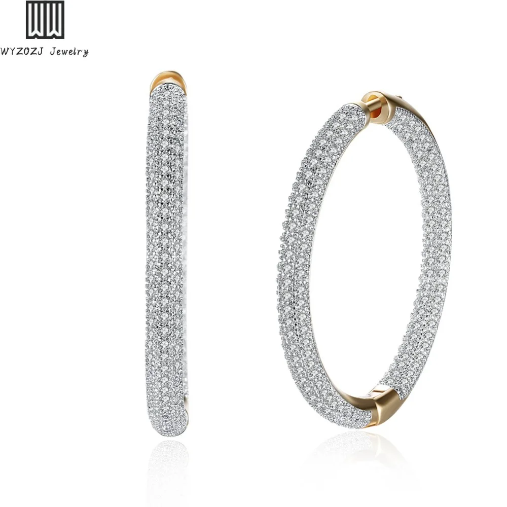 Luxury Rhinestone Crystal Large Hoop Earrings for Women Big Circle Female Inlay Zircon Gold-color Wedding Jewelry | Украшения и