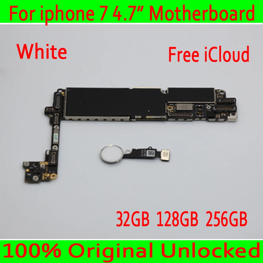 

White with IOS System for iphone 7 Motherboard with Touch ID,100% Original unlocked for iphone 7 Mainboard+Chips