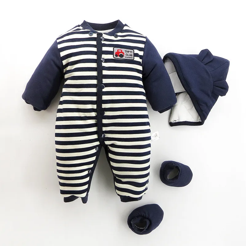 100% Cotton Newborn Striped Cartoon Car Winter Romper Long Sleeve Baby Warm Clothes Kids Cute Hooded Single Breasted Outwear04