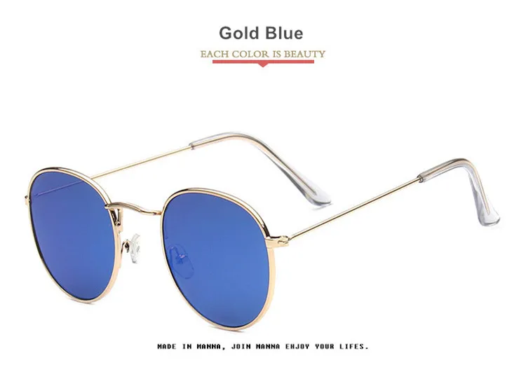 Oulylan, мужские круглые солнцезащитные очки, женские очки с металлической оправой, модные, брендовые, дизайнерские, с зеркальным покрытием, очки UV400 - Цвет линз: Gold Blue
