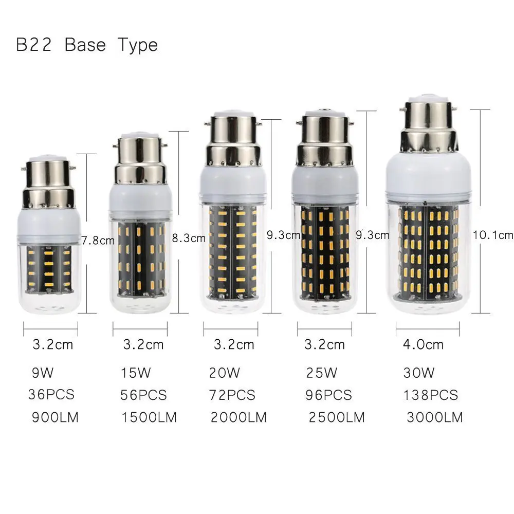 B22 LED 4014 SMD 10 Вт 15 20 25 30 кукурузная Лампа Теплая 3000 К холодный 6000 AC 220 В 110 в 36 56 72 96 138