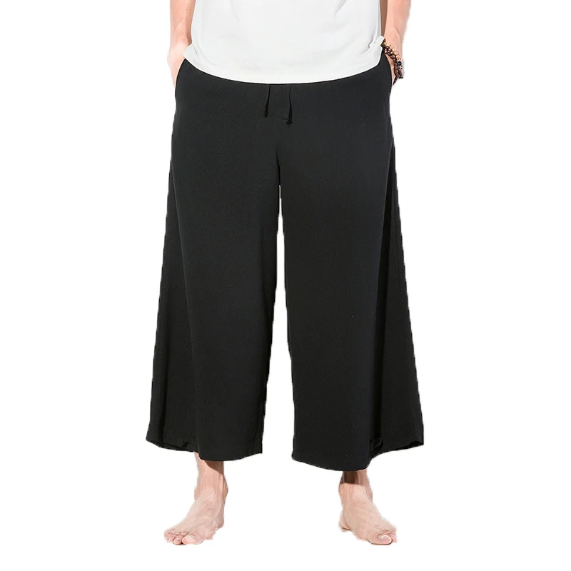 Мужские льняные широкие брюки японские кимоно Харадзюку мужские повседневные Свободные хлопчатобумажные брюки юбка брюки мужские шаровары для бега 5XL