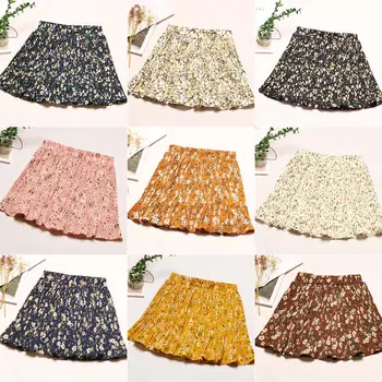 

Mini Skirts Womens Harajuku Print Casual Summer Chiffon Pleated Skirt Femme High Waist Streetwear Saia Micro Mini Skirts Q1331