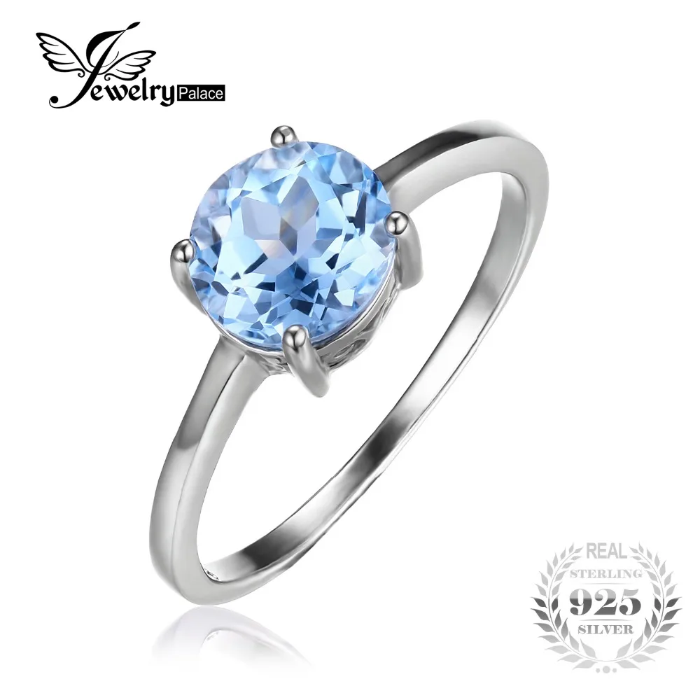 JewelryPalace Round 1 6ct Natural Sky Blue Topaz Birthstone Solitaire Ring Genuine 925 Sterling Silver Jewelry
