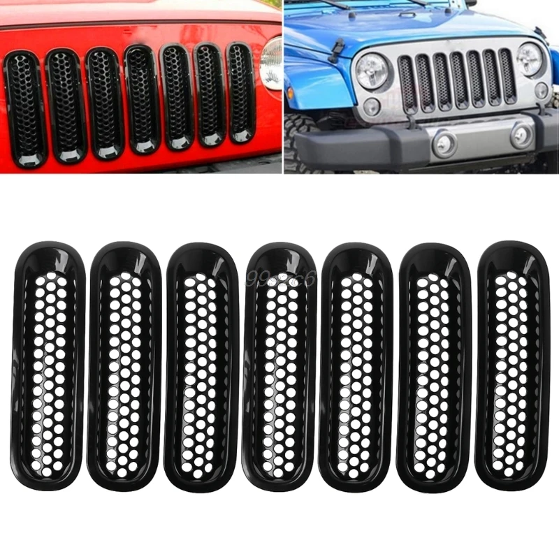 

For 2007-2017 Jeep Wrangler JK Matte Black Front Insert Mesh Grille Trim Cover