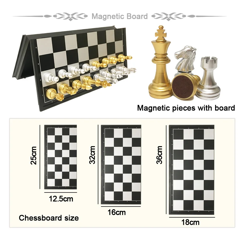 Medieval Plastic Chess Set Chessmen 32 Golden Silvery Chess Pieces Foldable Board Game Set Gifts I39