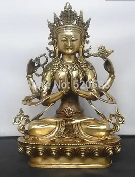 

free shipping Tibetan bronze Four-armed guanyin Buddha statue fast