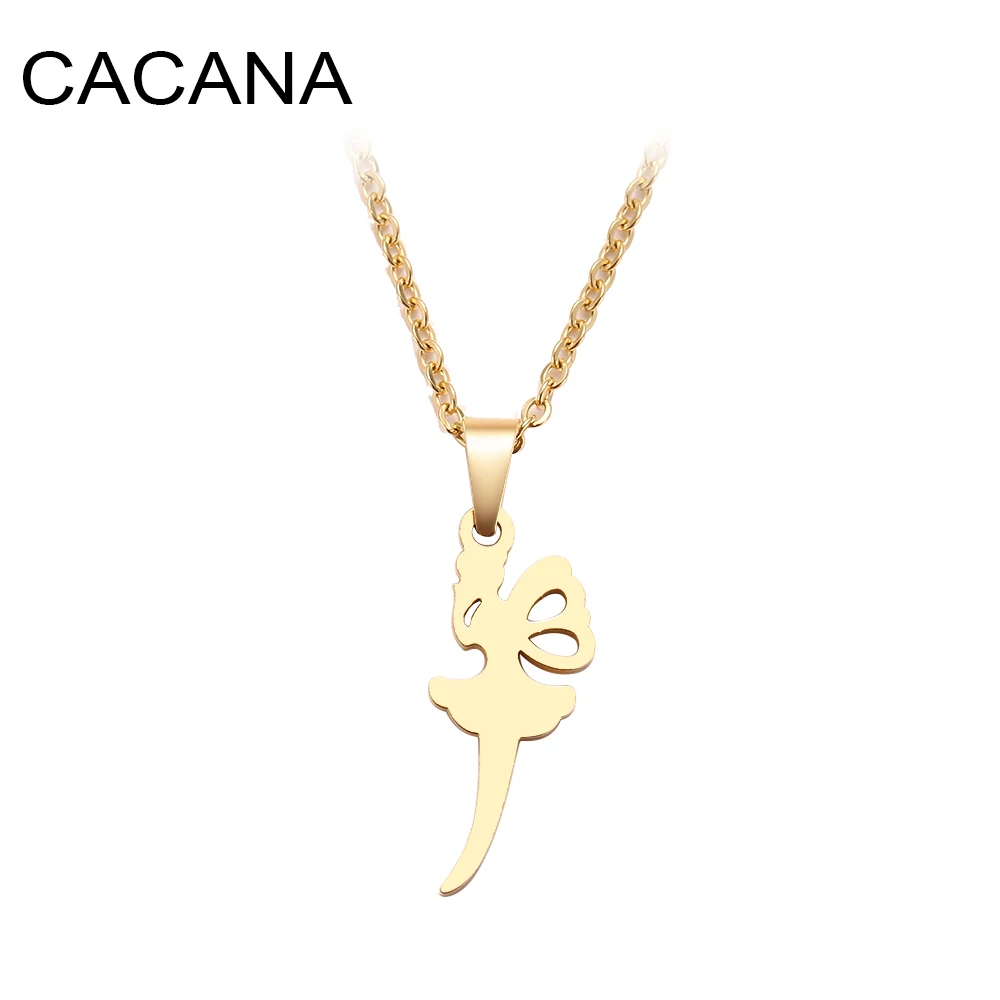 

CACANA Stainless Steel Necklace For Women Angel Fairy Gold And Silver Color Choker Pendant Necklace Engagement Jewelry