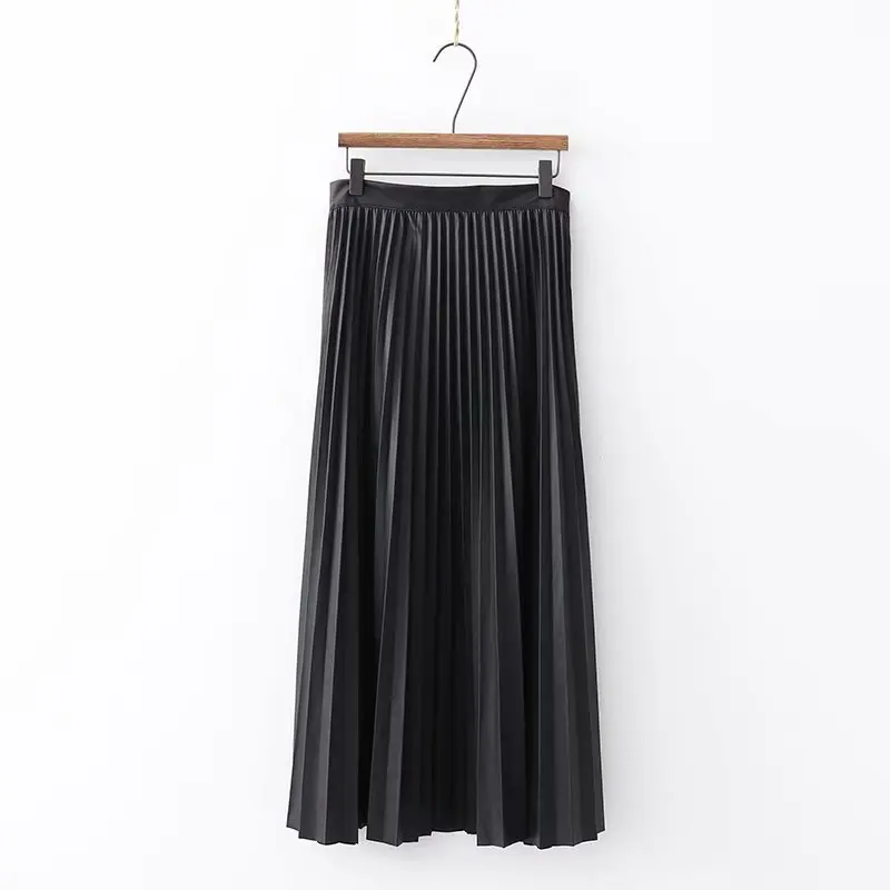 

XD58-1607 European and American fashion leather black pleated skirt effect