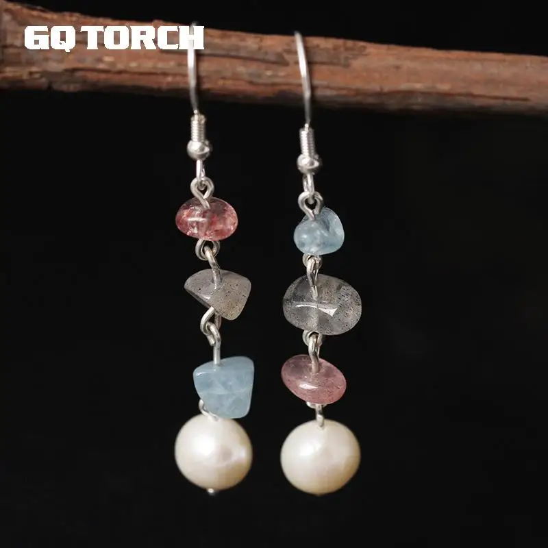 

GQTORCH Korean Elegant Real 925 Sterling Silver Earrings For Women Natural Freshwater Pearl Crystal Earrings Personality 2017