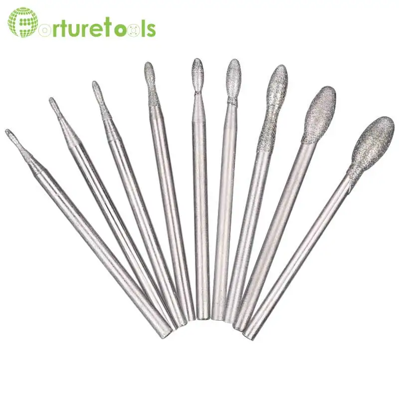 50pcs diamond mounted point dremel rotary tool mounted wheels Head dia 0.8~5mm Shank dia 2.35mm head type G TZ55