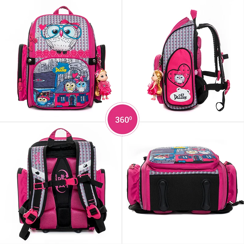 Delune 3D Owl Pattern School Bags For Girls Boys Car Cartoon Backpacks Children Orthopedic Backpack Can Folded Mochila Infantil