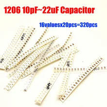 1206 SMD конденсатор Образец Комплект 16valuesX20pcs = 320 шт. 10PF~ 22 мкФ конденсатор Ассортимент