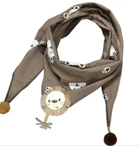 Весенний клетчатый треугольный шарф для девочек, Мультяшные детские нагрудники, Осенние шали для девочек и мальчиков, детский шарф с воротником, теплый детский шейный платок - Цвет: khaki lion