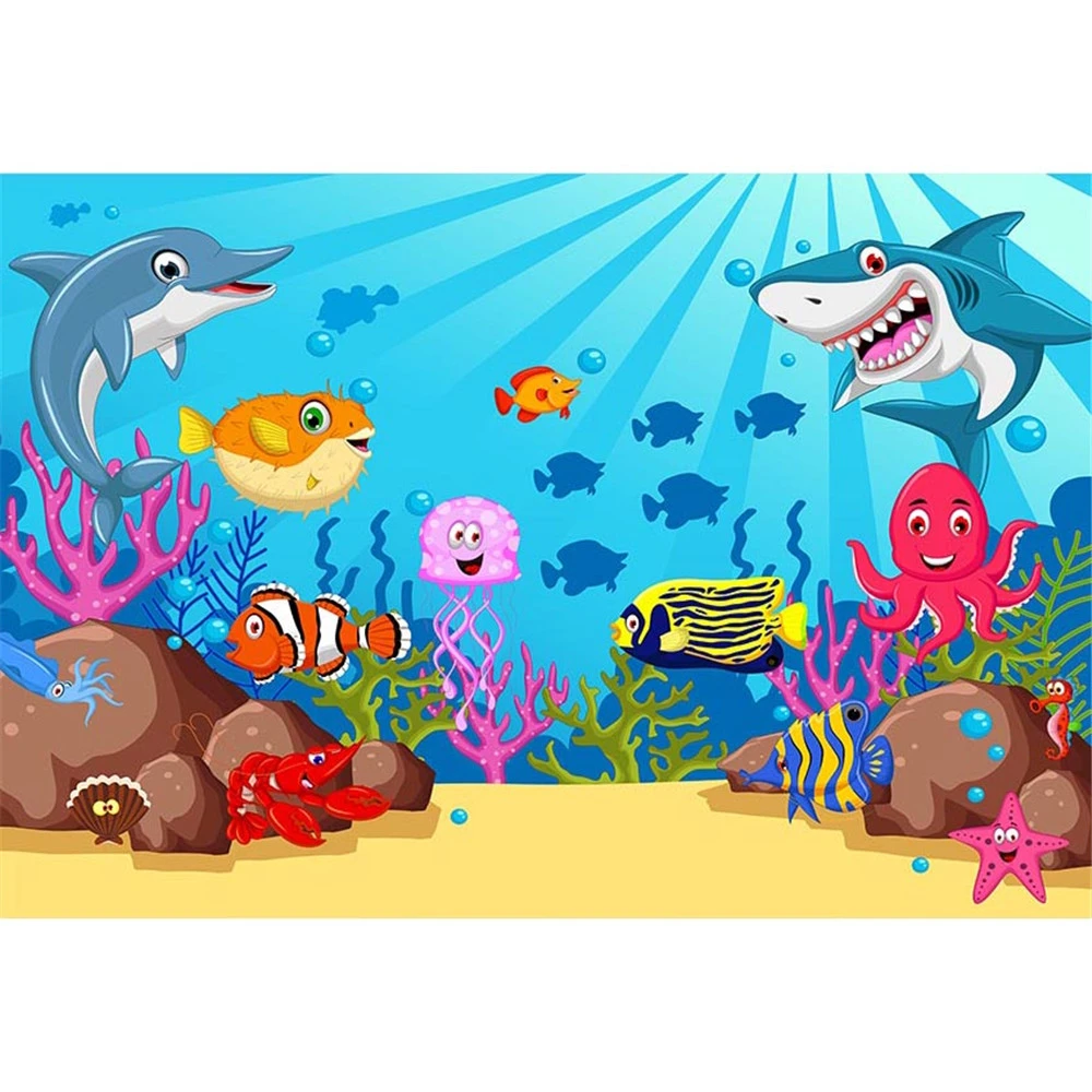 9x6ft Sunshine Under The Sea Backdrop Underwater World Vinyl Photography Backgrouds Seabed Rock Stone Coral Reef Tropical Fishes Shark Photo Backgroud Aquarium Fish Tank Wallpaper
