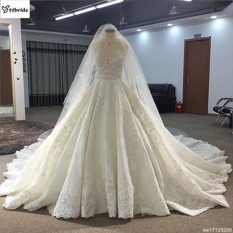 Surmount Custom Made Royal Train Wedding Dresses 2018 Ball Gown Long