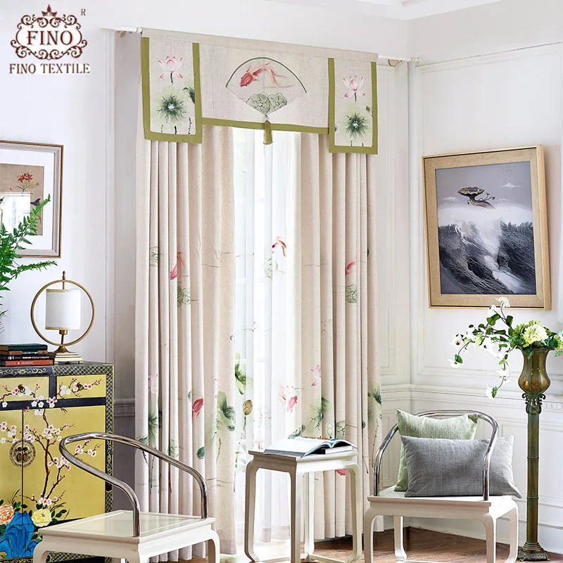 Chinese Hand Painted Curtains Cotton Linen Fabric Bedroom Drapes Ready