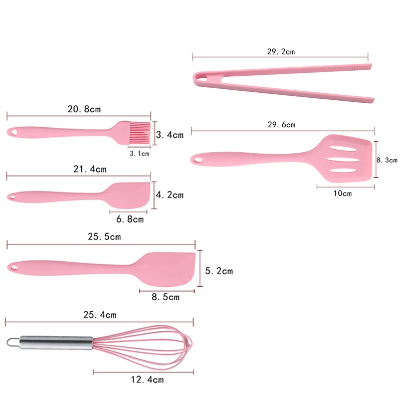 6 шт., розовая кухонная посуда, силиконовые кухонные инструменты для приготовления пищи, прочные кухонные принадлежности, экологически чистые кухонные инструменты для выпечки