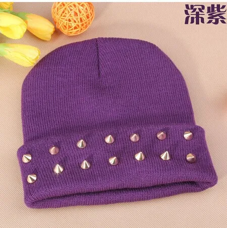 5 шт. трикотажные Неон Для женщин Для мужчин Beanie Девушки Осень Повседневное Кепки шипованных с заклепками теплые зимние Шапки унисекс 19